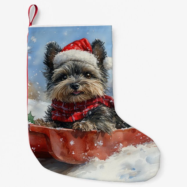 Affenpinscher Dog in Sledge Let it Snow Christmas Small Christmas Stocking (Front)