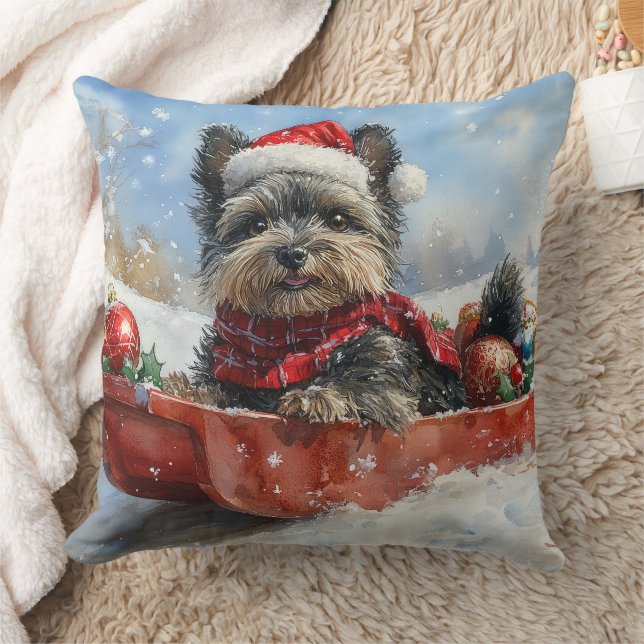 Affenpinscher Dog in Sledge Let it Snow Christmas Throw Pillow (Blanket)