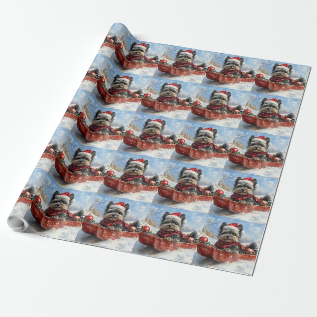 Affenpinscher Dog in Sledge Let it Snow Christmas Wrapping Paper (Unrolled)