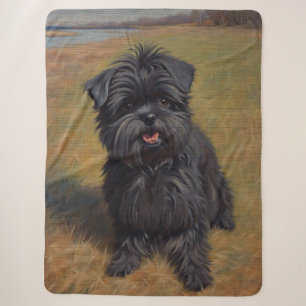 Affenpinscher Dog Oil Painting Portrait Sherpa Blanket