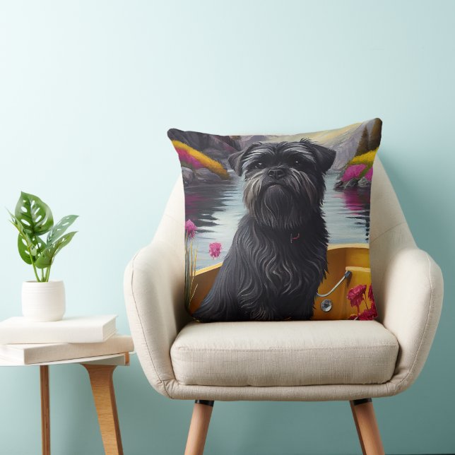 Affenpinscher Dog on a Paddle: A Scenic Adventure  Throw Pillow (Chair)