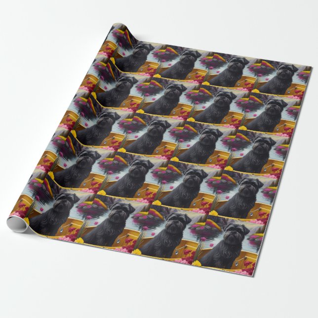  Affenpinscher Dog on a Paddle: A Scenic Adventure Wrapping Paper (Unrolled)