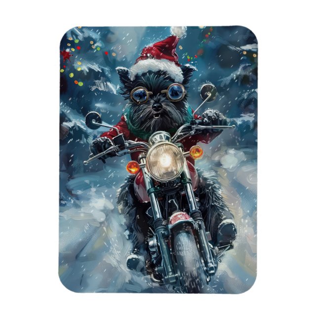 Affenpinscher Dog Riding Motorcycle Christmas Magnet (Vertical)