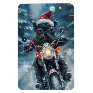 Affenpinscher Dog Riding Motorcycle Christmas Magnet