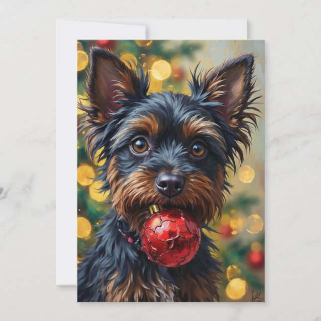 Affenpinscher Dog with Christmas Ornament Holiday Card (Front)