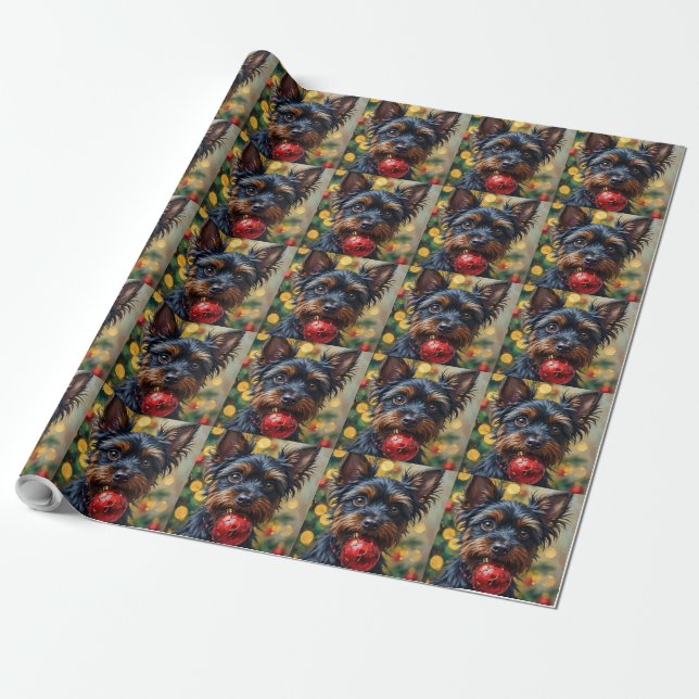 Affenpinscher Dog with Christmas Ornament Wrapping Paper (Unrolled)