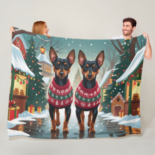 Affenpinscher Dogs Christmas Snow Holiday Fleece Blanket