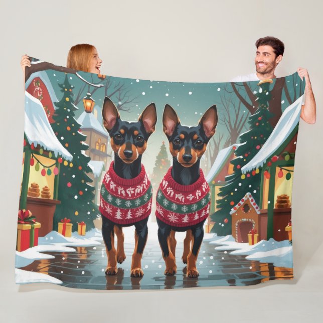 Affenpinscher Dogs Christmas Snow Holiday Fleece Blanket (In Situ)