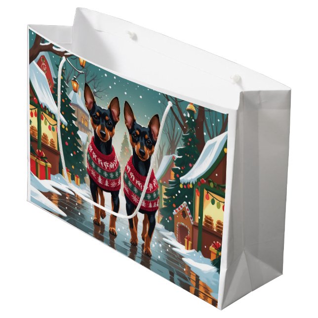Affenpinscher Dogs Christmas Snow Holiday Large Gift Bag (Front Angled)