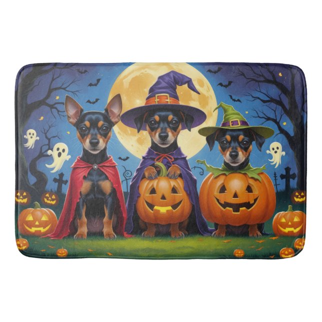 Affenpinscher Dogs Pumpkin Halloween Funny Bath Mat (Front)