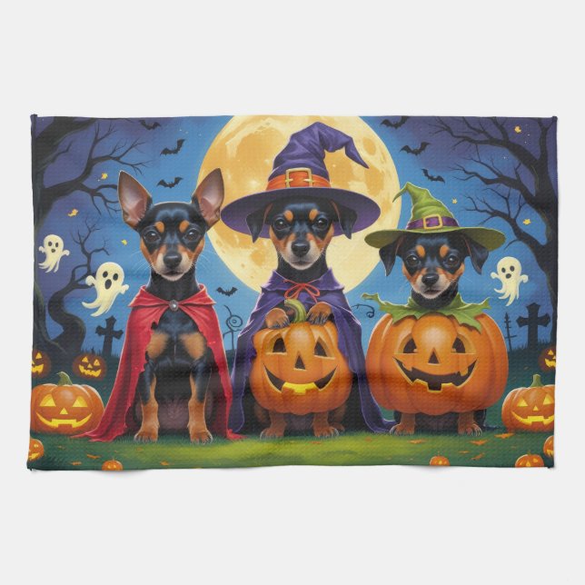 Affenpinscher Dogs Pumpkin Halloween Funny Kitchen Towel (Horizontal)