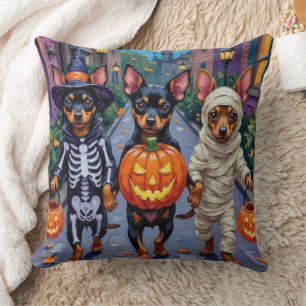 Affenpinscher Dogs Trick-or-Treating in Halloween  Throw Pillow