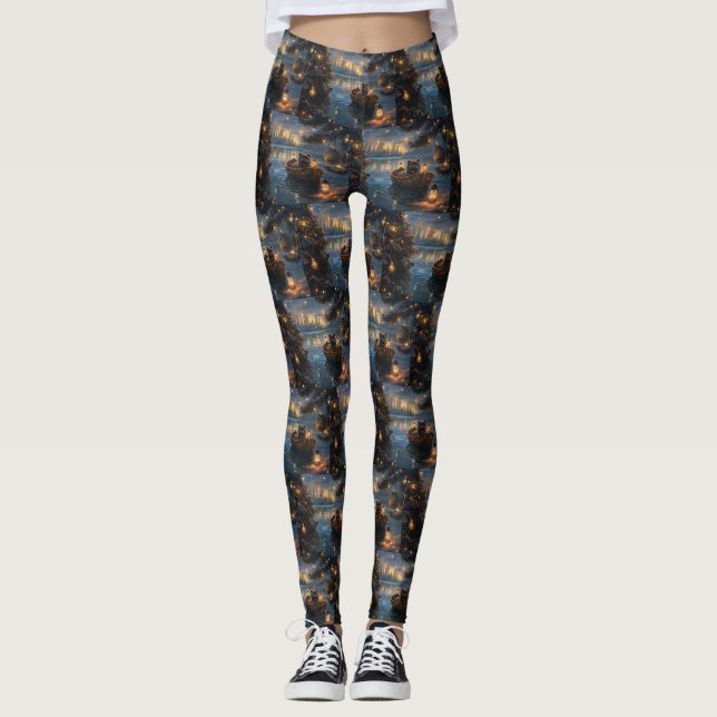 Affenpinscher Festive Christmas Voyage Leggings (Front)