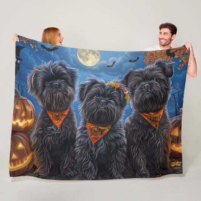 Affenpinscher Halloween Spooky Fleece Blanket (In Situ)