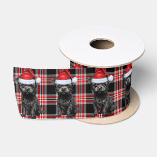 Affenpinscher Holiday Plaid Funny Dog Christmas Satin Ribbon