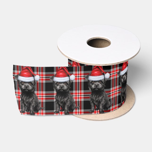 Affenpinscher Holiday Plaid Funny Dog Christmas Satin Ribbon (Spool)