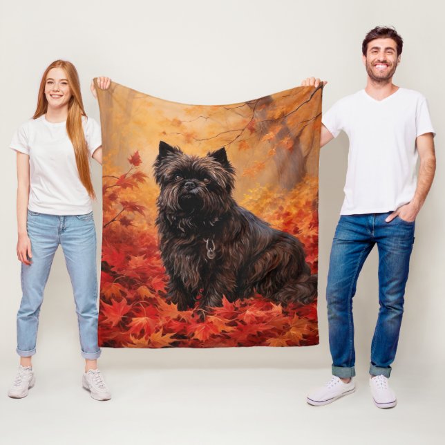 Affenpinscher in Autumn Leaves Fall Inspired  Fleece Blanket (In Situ)