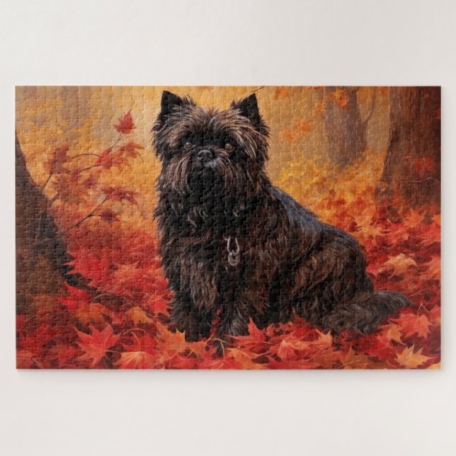 Affenpinscher in Autumn Leaves Fall Inspired  Jigsaw Puzzle (Horizontal)
