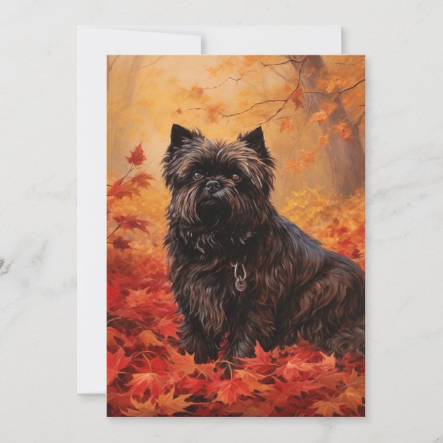 Affenpinscher in Autumn Leaves Fall Inspired Thank You Card (Front)