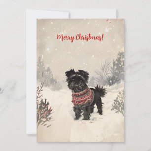 Affenpinscher In Snow Minimal Vintage Christmas Holiday Card