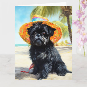 Affenpinscher on Beach, summer gift for dog lovers Card