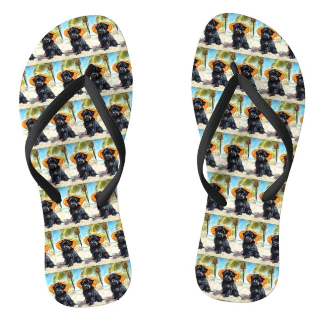 Affenpinscher on Beach, summer gift for dog lovers Flip Flops (Footbed)