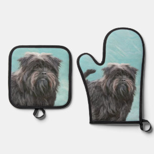 Affenpinscher Painting Black and Silver Dog Art Oven Mitt & Pot Holder Set