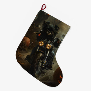 Affenpinscher Riding Motorcycle Halloween Scary Large Christmas Stocking