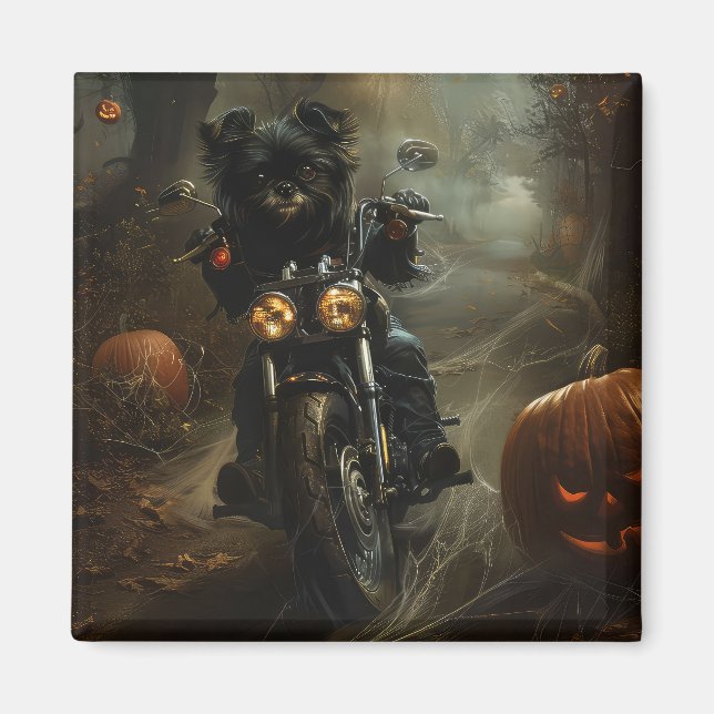 Affenpinscher Riding Motorcycle Halloween Scary  Magnet (Front)