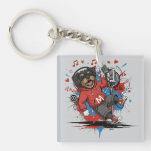 Affenpinscher Rock Star Singer Musical Podcast Art Keychain