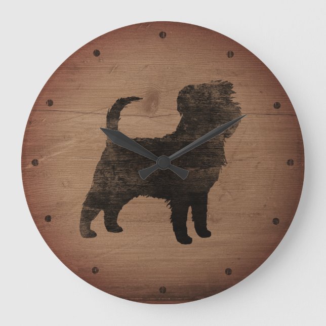 Affenpinscher Silhouette Rustic Large Clock (Front)