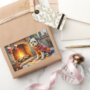 Affenpinscher Sitting Fireplace Christmas Lights Sticker