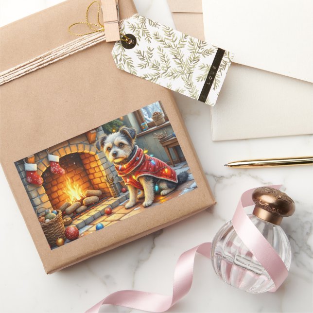 Affenpinscher Sitting Fireplace Christmas Lights Sticker (Gifting)