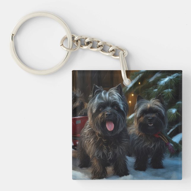Affenpinscher Snowy Sleigh Ride Christmas Decor Keychain (Front)