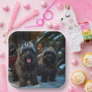 Affenpinscher Snowy Sleigh Ride Christmas Decor Paper Plate