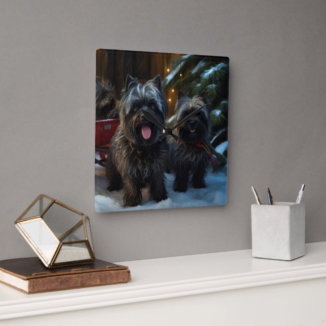 Affenpinscher Snowy Sleigh Ride Christmas Decor Square Wall Clock (Office)