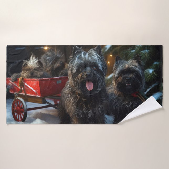 Affenpinscher Snowy Sleigh Ride Décor de Noël (Serviette de bain)
