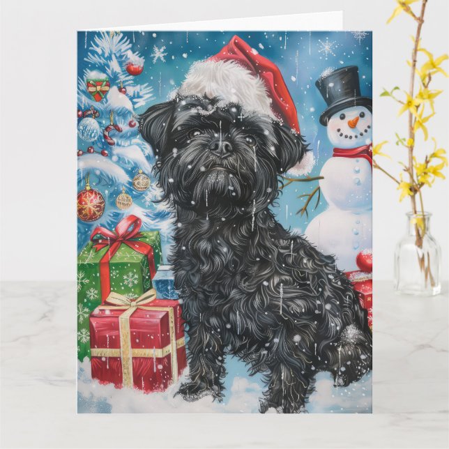 Affenpinscher Winter Wonderland Christmas Joy Card (Yellow Flower)