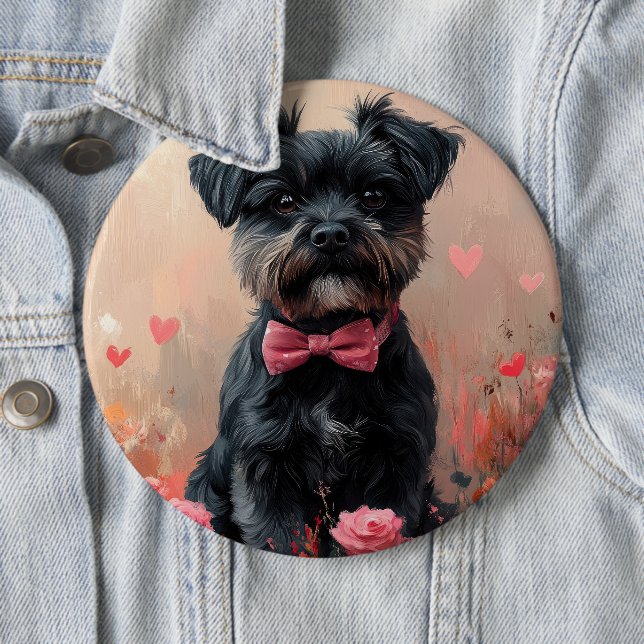 Affenpinscher with Roses - Valentine's Day 6 Inch Round Button (In Situ)