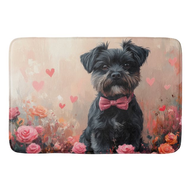 Affenpinscher with Roses - Valentine's Day Bath Mat (Front)