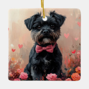 Affenpinscher with Roses - Valentine's Day Ceramic Ornament