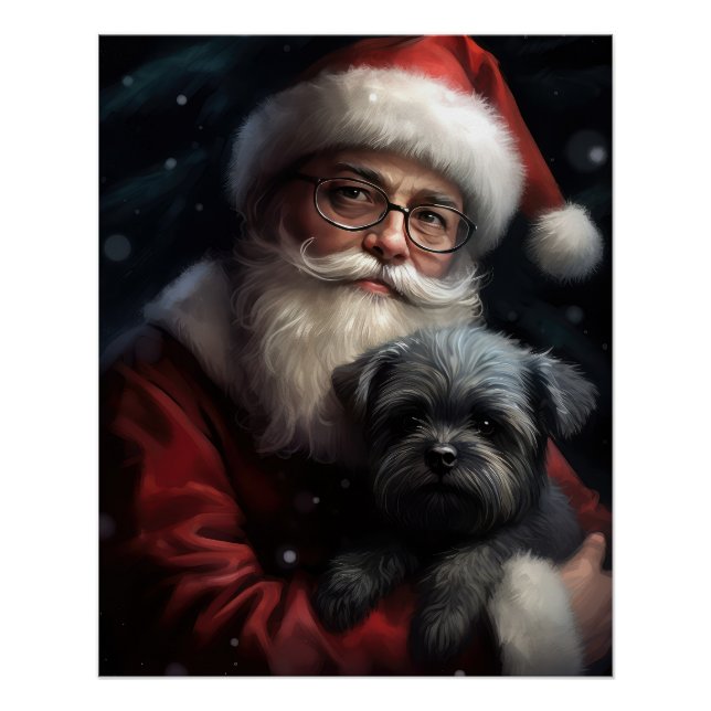 Affenpinscher with Santa Claus Festive Christmas Poster (Front)