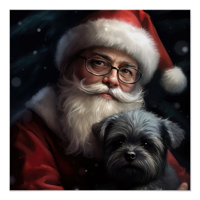 Affenpinscher with Santa Claus Festive Christmas Poster (Front)