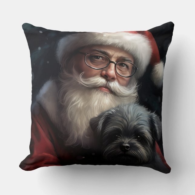 Affenpinscher with Santa Claus Festive Christmas Throw Pillow (Front)