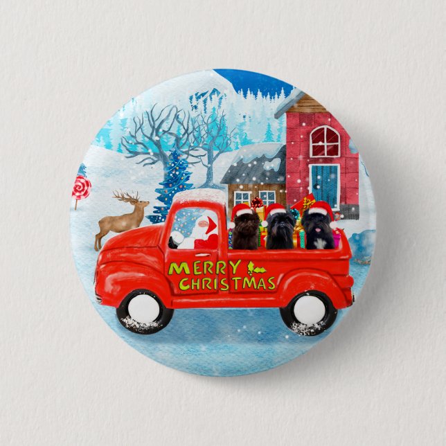 Affenpinschers Dog in Christmas Delivery Truck 2 Inch Round Button (Front)