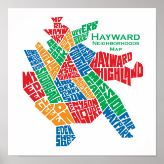 Affiche 12x12 de carte de voisinages de Hayward