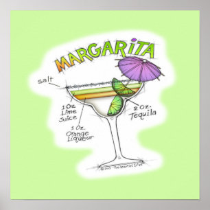 AFFICHE 16" x 16" - RECETTE MARGARITA COCKTAIL ART