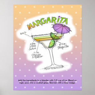 AFFICHE 16" X 20" - RECETTE MARGARITA COCKTAIL ART