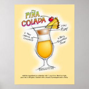 AFFICHE 18" X 24" - RECETTE PINA COLADA COCKTAIL A