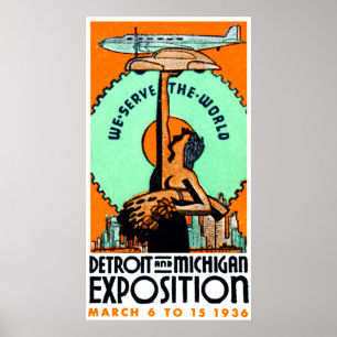 Affiche 1936 d'expo de Detroit Michigan